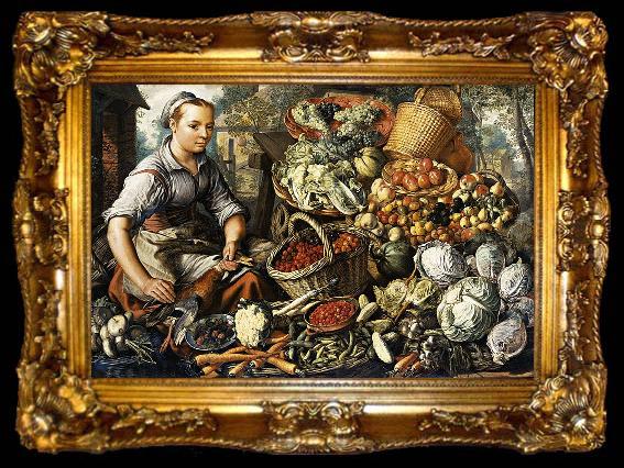 framed  Joachim Beuckelaer Market Woman with Fruit, Vegetables and Poultry, ta009-2